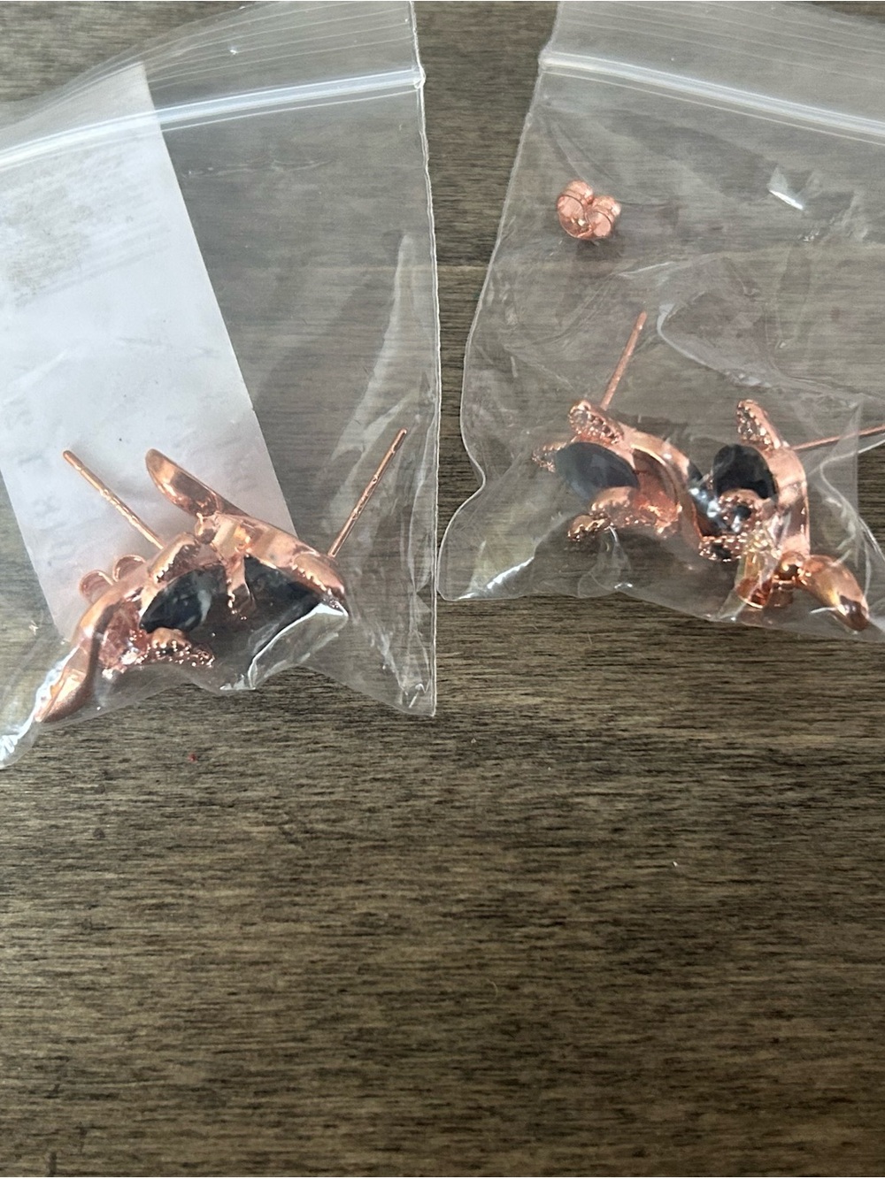Duo Rose Gold Floral Stud Earrings with Black Petal Accents